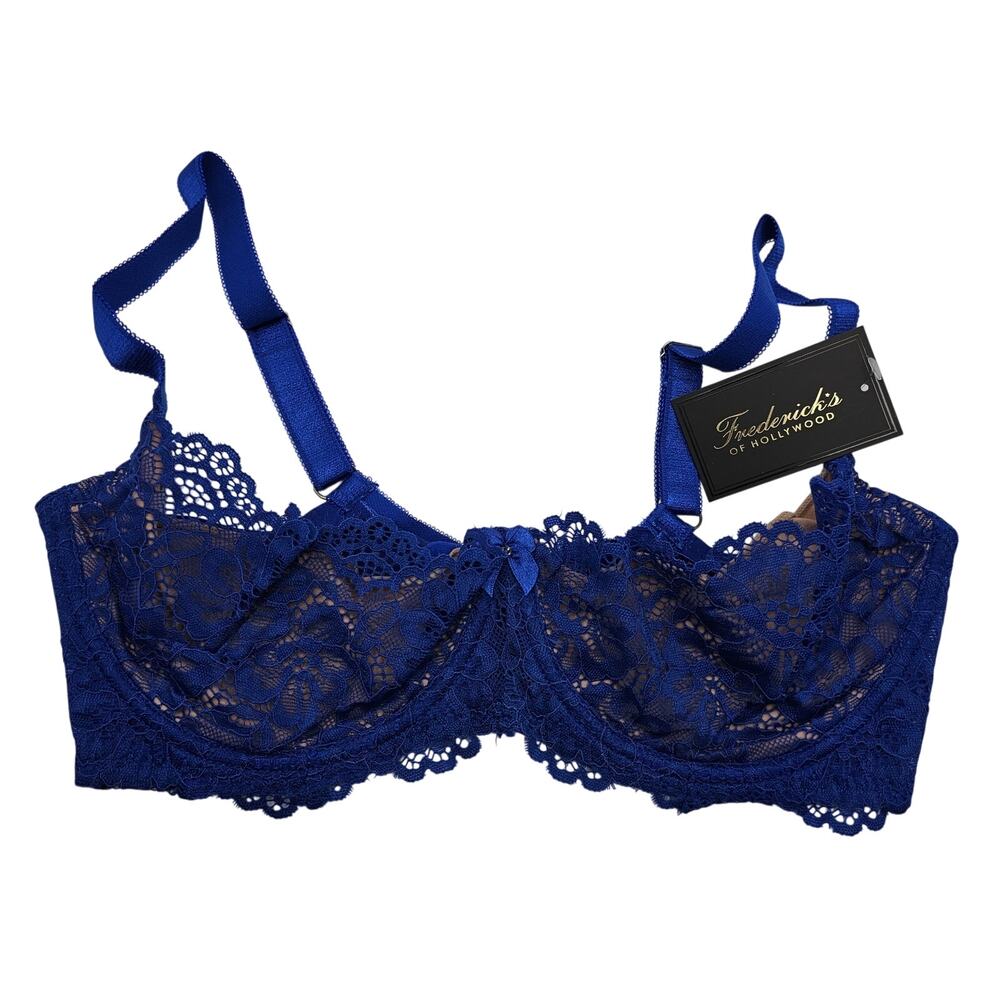 Fredericks of Hollywood Woman size 34DD Sandie Floral Lace Bralette Bra Blue NEW
